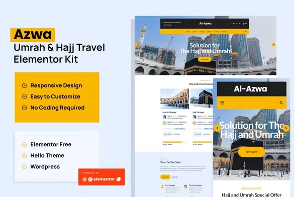 Azwa – Umrah & Hajj Tour Travel Elementor Template Kit
