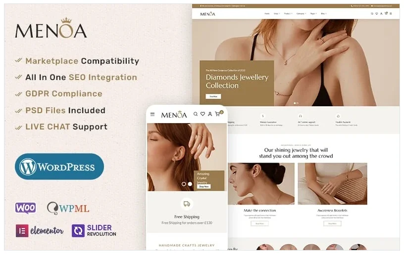 Menoa – Modern Jewelry & Imitation Store – WooCommerce Responsive Theme