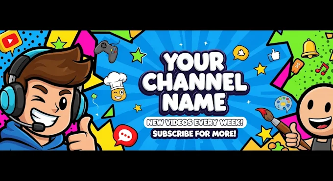Cartoon YouTube Banner Design in Any Style for Channels